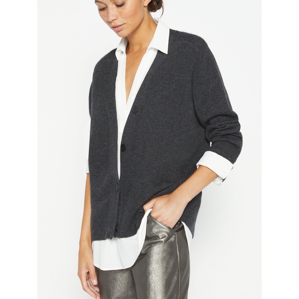 Brochu Walker Callie Layered Looker Cardigan S Charcoal Wool Cashmere Corpcore